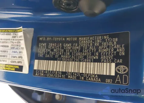 2009 Toyota Corolla Le from USA, damaged, VIN 2T1BU40E29C158861